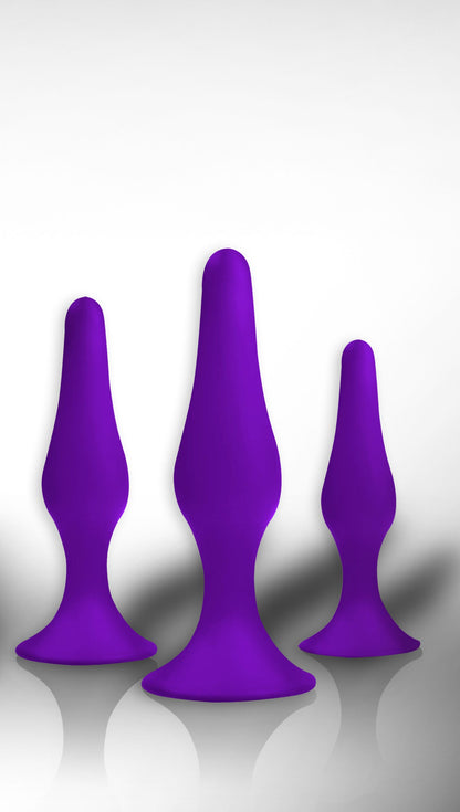 Power Escorts - BR12Purple - Silicone Anal 3 Pack Plug Set - Strong Suction Cup