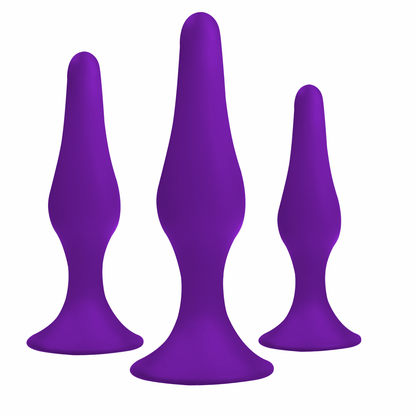 Power Escorts - BR12Purple - Silicone Anal 3 Pack Plug Set - Strong Suction Cup