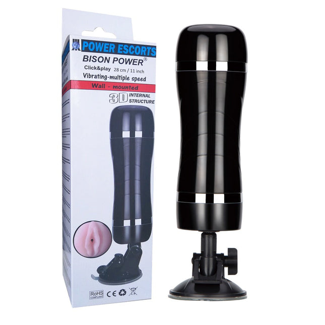 Power Escorts - BR27 - Bison Power - Vibrating Pussy Masturbator - Suction Cup - 7-Speed - 28 CM / 11 Inch - Black