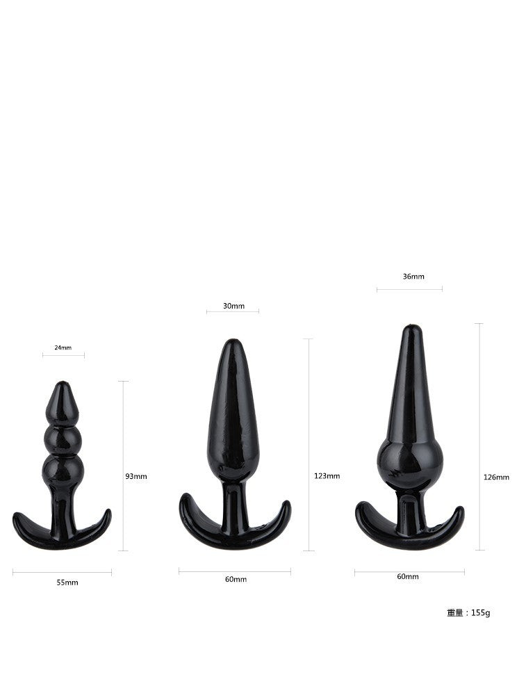Power Escorts - BR275 - Triple Anal Plugs - Anal Starter Set - 3-Pack Anal Plugs - Black - Buttplug 3 different sizes - attractive Colour box