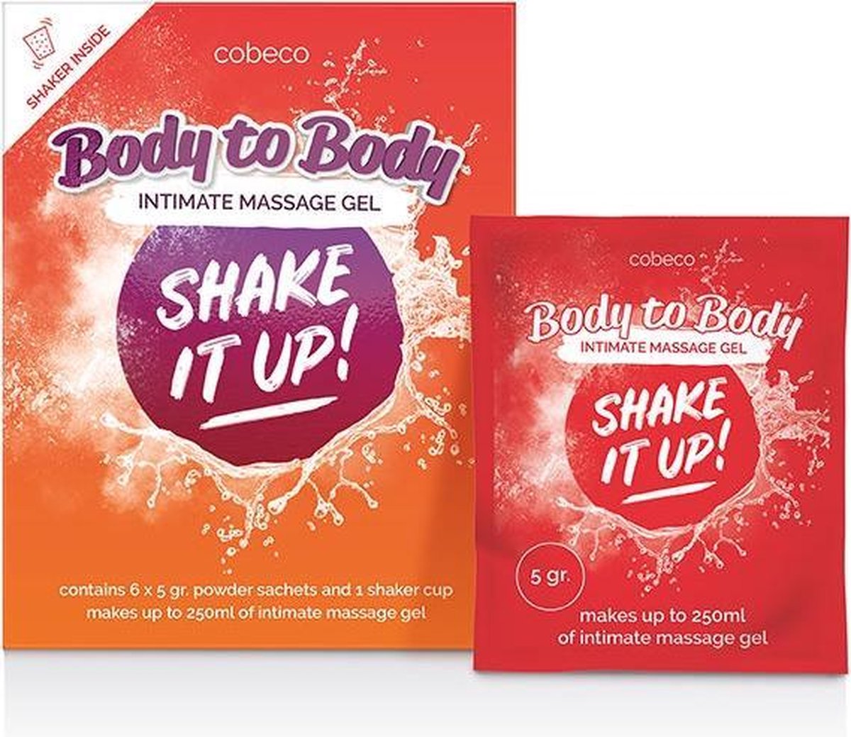 Cobeco Shake It Up 100 x 5 Gram - Intimate Massage Gel Powder - 5 Gram Creates 250 ML Massage Gel