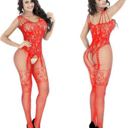 Open Bodystocking - Bulk Verpakt - Rood - One Size Fits Most - TL15